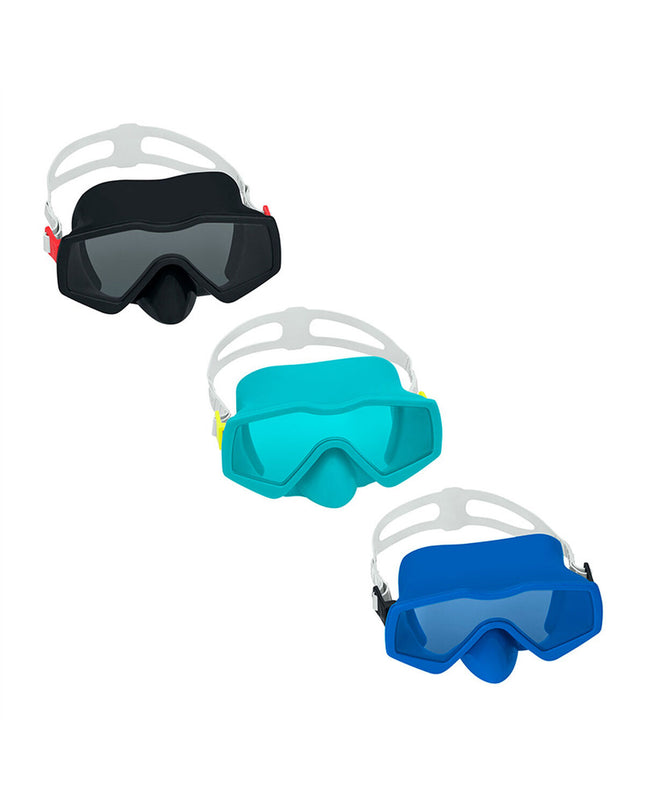 Bestway junior diving mask with adjustable straps, colorful design, suitable for ages 7+ for beach and pool water sports.