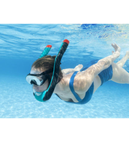 Bestway kids snorkeling mask and snorkel set with adjustable straps, colorful design, suitable for ages 3+ for beach and pool use.