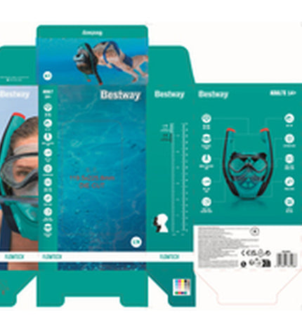 Bestway children's snorkeling mask and snorkel set with adjustable straps, colorful design, suitable for beach and pool water activities
