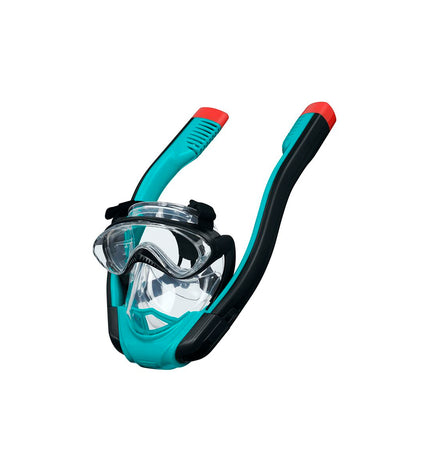 Bestway children's snorkel mask and breathing tube set with adjustable straps, colorful design, suitable for swimming and water activities.