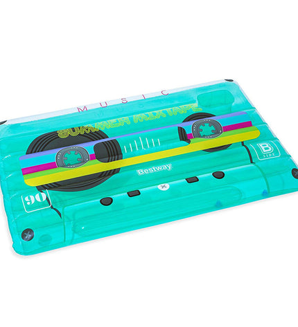 Bestway Retro Cassette air mattress in blue, 174x117 cm, ideal for beach and pool use, featuring cassette design.