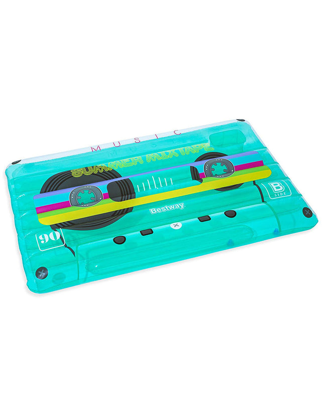 Bestway Retro Cassette air mattress in blue, 174x117 cm, ideal for beach and pool use, featuring cassette design.