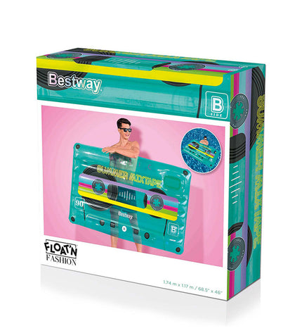 Bestway retro cassette air mattress, 174x117 cm, suitable for beach or pool use, colorful design, outdoor toy and pool accessory.