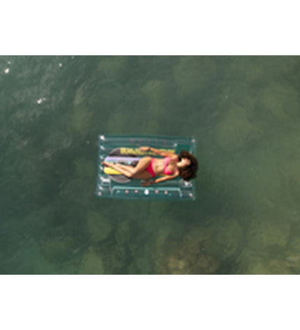 Bestway Retro Cassette air mattress, 174x117 cm, suitable for beach and pool use, colorful vintage cassette design on the surface.