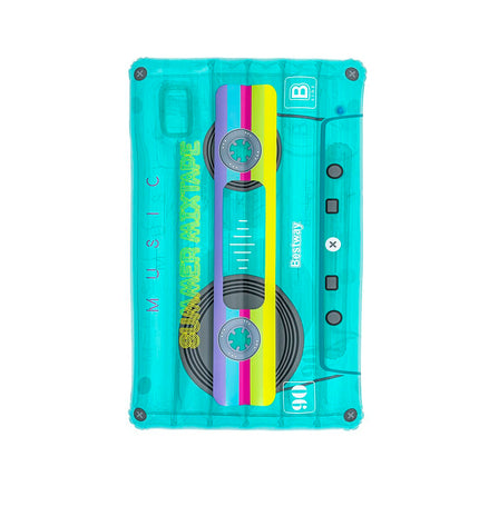 Bestway Retro Cassette air mattress in blue with cassette design, ideal for beach and pool use, 174x117 cm.