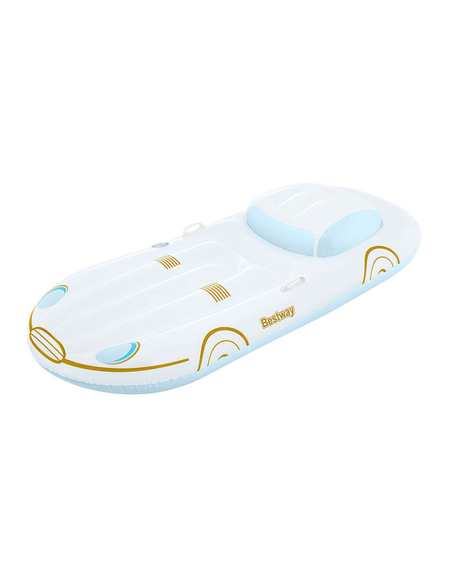 Bestway inflatable cruise mattress with backrest and handles, 228x108 cm, suitable for beach and pool lounging, outdoor use.