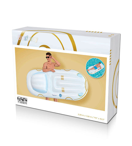 Bestway inflatable cruise mattress with backrest and handles, 228x108 cm, suitable for beach and pool activities, in blue.
