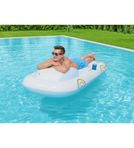 Bestway inflatable cruise mattress with backrest and handles, 228x108 cm for beach and pool use, ideal for outdoor relaxation.