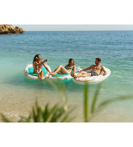 Bestway inflatable cruise mattress with backrest and handles, 228x108 cm for beach and pool use, ideal for outdoor relaxation.