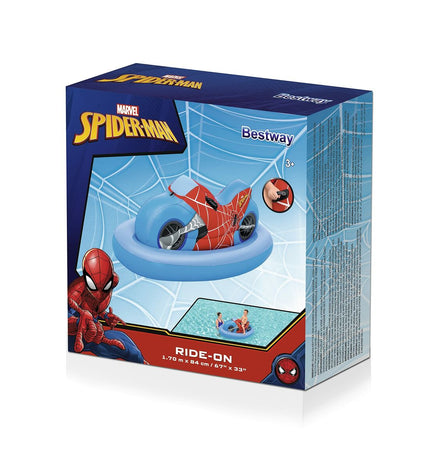 Bestway inflatable Spider-Man motor figure, 170x84 cm, for beach and pool play, featuring Spider-Man design in bright colors.