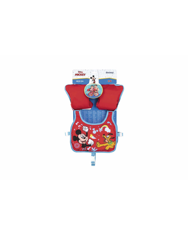 Bestway Zwembril in red for ages 19-30 kg, suitable for water sports and outdoor swimming, with adjustable strap and clear lenses.