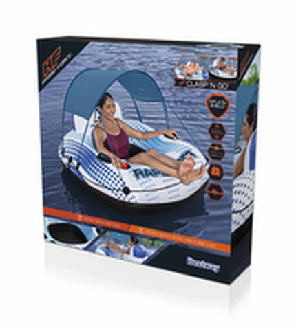 Bestway Rapid Rider inflatable wheel with handles and parasol, 137 cm, for beach and pool use, suitable for outdoor fun.