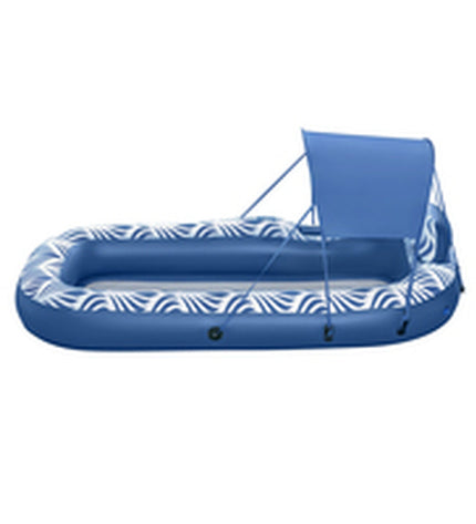 Bestway inflatable airbed with sunshade in blue, 198x112 cm, suitable for beach and pool use, with comfort plush surface.