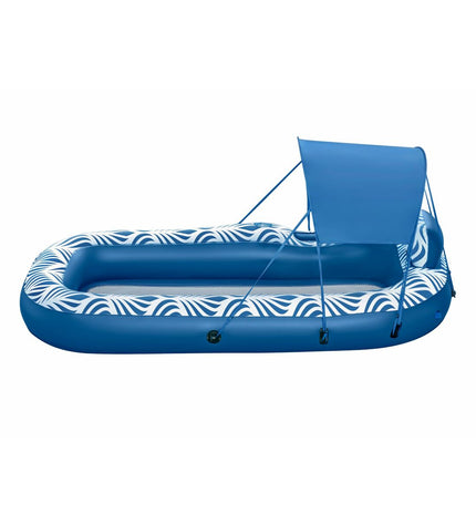 Bestway Comfort Plush airbed with sunshade, 198x112 cm, for beach and pool, suitable for outdoor relaxation and fun.