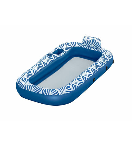 Bestway inflatable air bed with sunshade, beige color, 198x112 cm, designed for beach and pool relaxation.