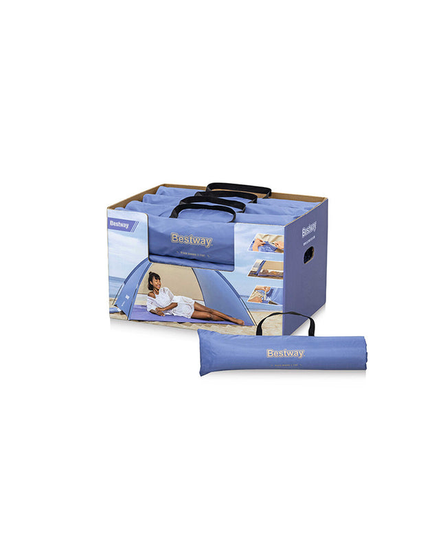 Bestway polyester fiberglass tent with UPF 80+ for camping and beach, measuring 200x120x95 cm, suitable for outdoor use.
