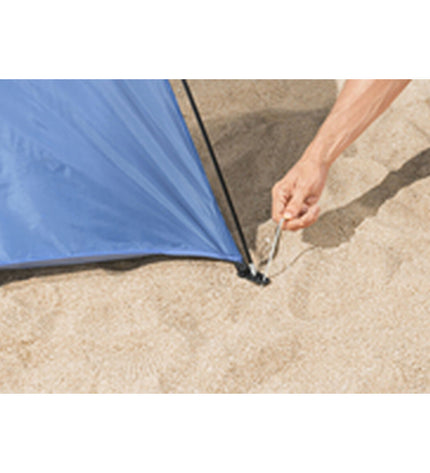 Bestway polyester fiberglass camping tent with UPF 80+ in blue, measuring 200x120x95 cm, suitable for outdoor camping and beach trips.