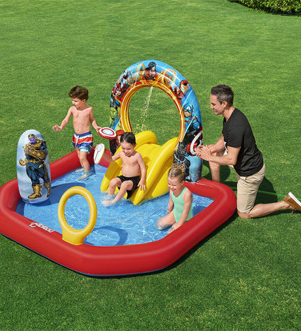 Bestway Avengers inflatable pool with play area, 211x198x125 cm, suitable for outdoor fun and children’s garden play.