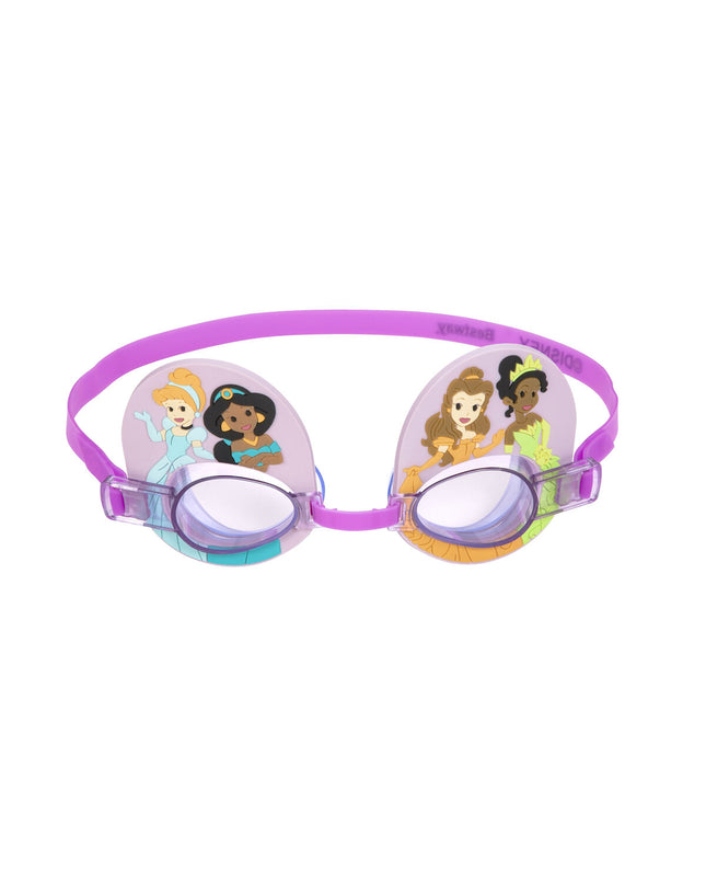 Pink swimming goggles by Bestway for watersport and outdoor activities, shown with clear lenses and adjustable straps.