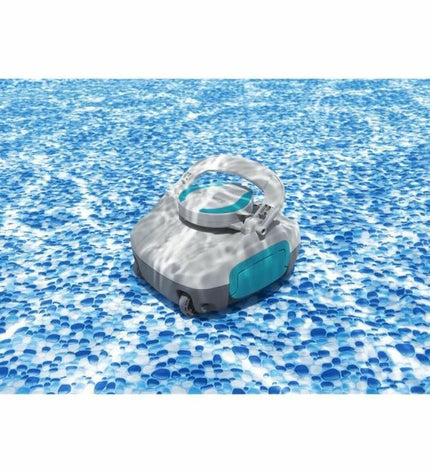 Bestway automatic pool cleaner in action, designed for gardens, pools, jacuzzis, and accessories, with sleek cleaning components visible.