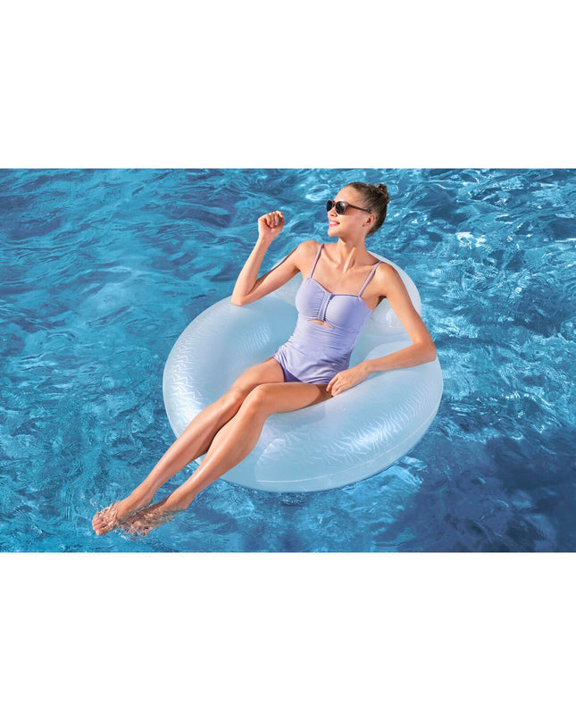 Inflatable Bestway mattress for outdoor use, suitable for games and relaxation, with a colorful design and sturdy build.