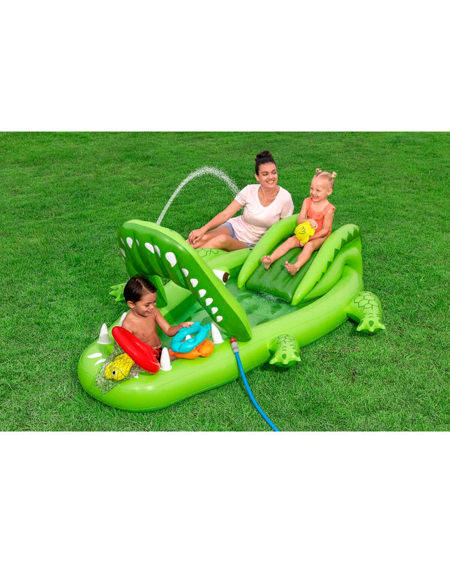 Inflatable Bestway mattress for outdoor and recreational use, featuring vibrant colors and sturdy construction.