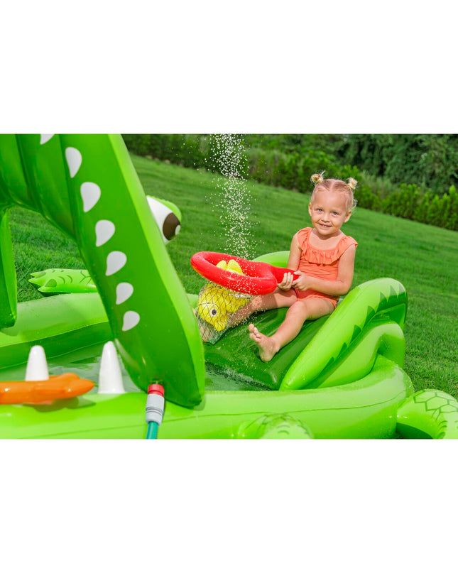 Bestway inflatable mattress for outdoor use, featuring vibrant colors and comfortable design, suitable for camping or poolside lounging.