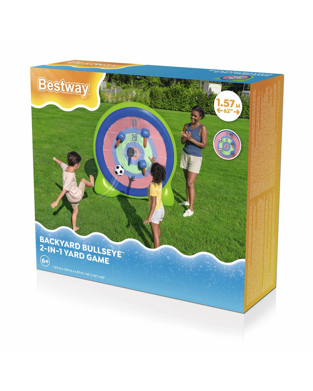 Inflatable Bestway mattress measuring 107 x 157 x 157 cm, suitable for outdoor play and relaxation, shown in the image.