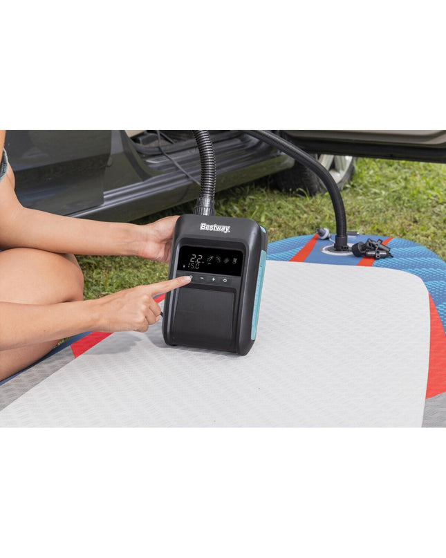 Inflatable Bestway mattress for outdoor use, shown inflated with bright colors, suitable for play and relaxation in the outdoors.
