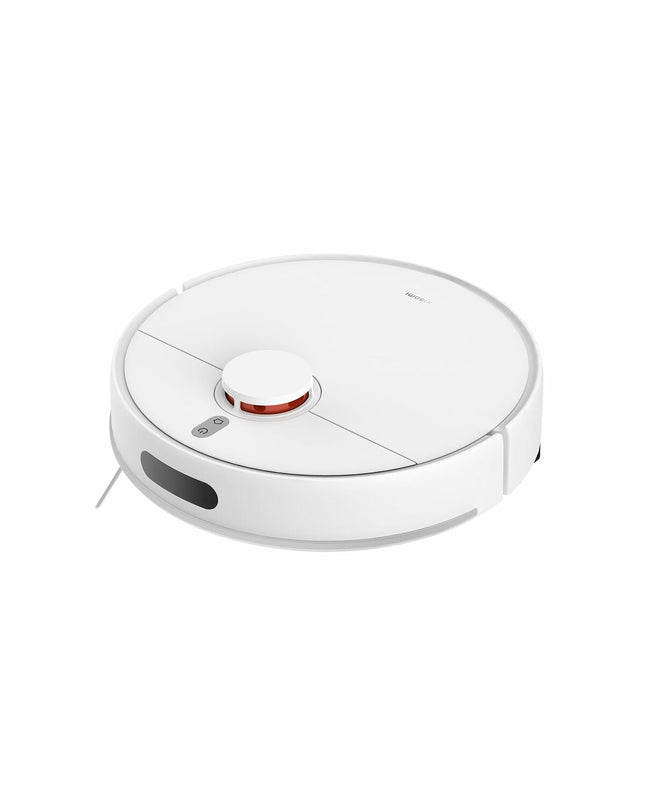 Xiaomi BHR9664EU robot stofzuiger cleaning hardwood floor with dustbin and sensors in a modern living room.