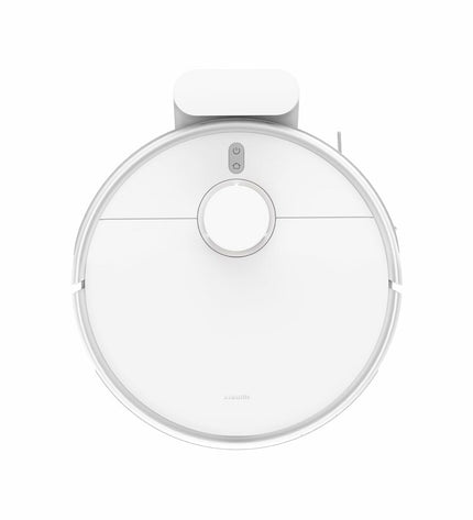 Xiaomi BHR9664EU robot stofzuiger on hardwood floor with dustbin and control buttons visible, designed for home cleaning.