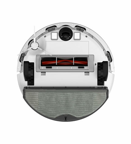 Xiaomi BHR9664EU robot stofzuiger on a hardwood floor, equipped with sensors for cleaning and floor maintenance.