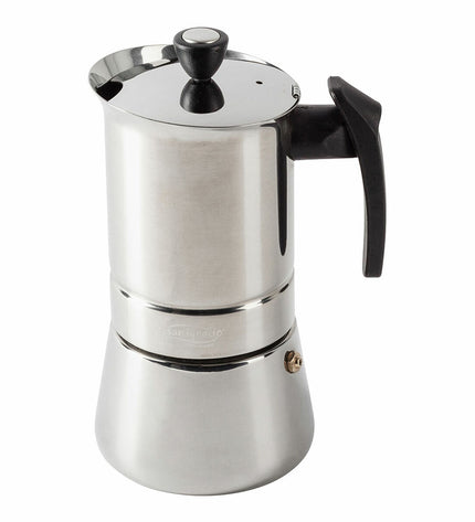 San Ignacio Italiaanse koffiepot in roestvrij staal, 6 kopjes, ideal for brewing espresso-style coffee at home.