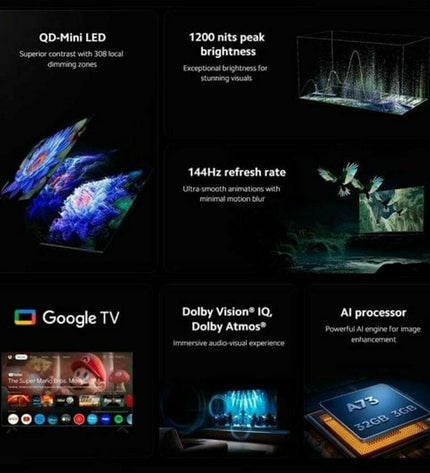 Xiaomi MINILED 75-inch 4K Ultra HD smart TV with sleek bezel and vibrant display, ideal for home entertainment and video streaming.
