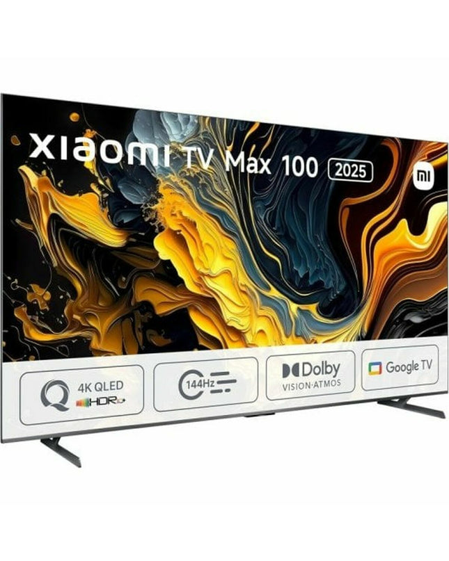 Xiaomi ELA5692EU 4K Ultra HD 100-inch QLED smart TV displaying vibrant colors and clear 4K video quality.
