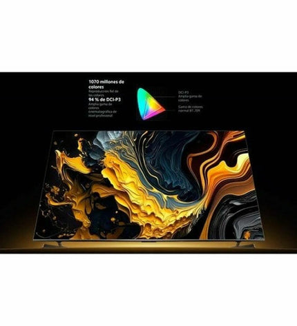 Xiaomi 85-inch 4K Ultra HD QLED Smart TV displaying vibrant images in a modern living room setting