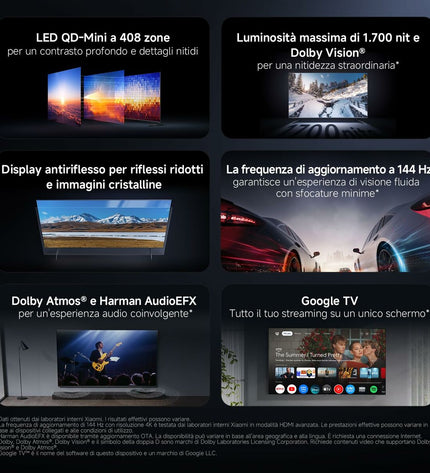 Xiaomi ELA6300EU 4K Ultra HD QLED smart TV displaying vibrant colors and a sleek black frame, ideal for home entertainment.