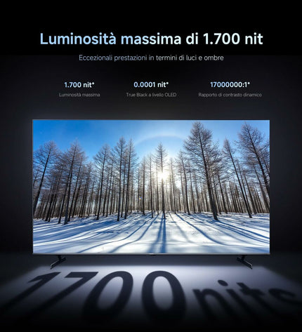 Xiaomi ELA6336EU 4K Ultra HD QLED smart TV displaying vibrant colorful images on a sleek black screen in a modern living room.