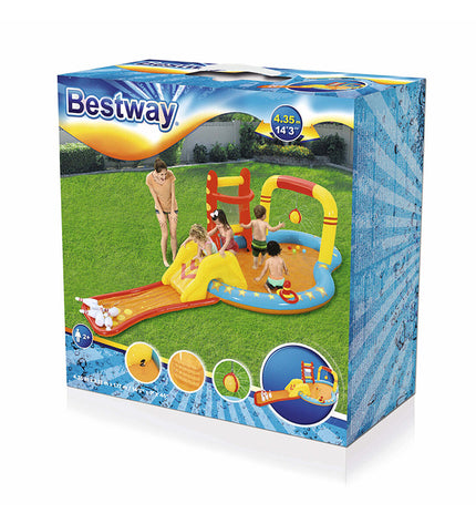 Bestway inflatable swimming pool with bowling game, 435x213x117 cm, outdoor toy for kids, includes playpark and garden fun accessories