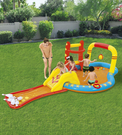 Bestway inflatable swimming pool with bowling game, 435x213x117 cm, outdoor toy for garden fun, colorful and spacious design