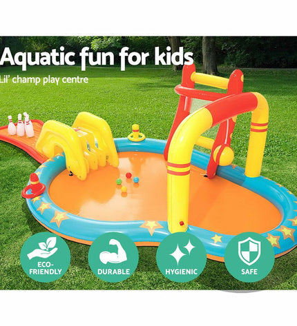 Bestway inflatable swimming pool with bowling game, 435x213x117 cm, for outdoor play and fun in the garden.