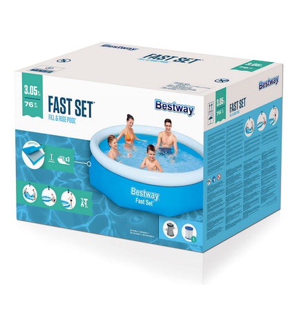 Bestway inflatable pool with 305 cm diameter and 76 cm height, suitable for garden use, featuring a durable blue vinyl exterior.