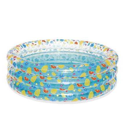 Bestway inflatable swimming pool with three rings, transparent tropical design, 170x53 cm, suitable for children in the garden.