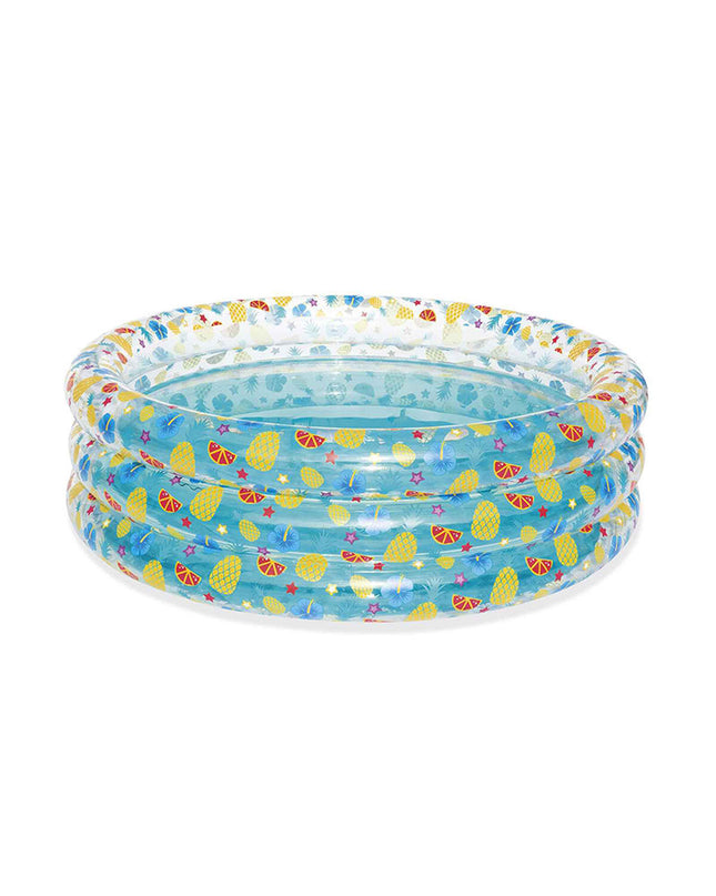 Bestway inflatable swimming pool with three rings, transparent tropical design, 170x53 cm, suitable for children in the garden.
