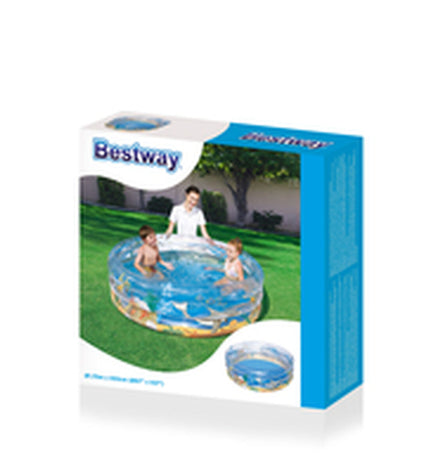 Bestway transparent inflatable kiddie pool with 3 rings, tropical design, 170x53 cm, suitable for children over 6 in outdoor gardens
