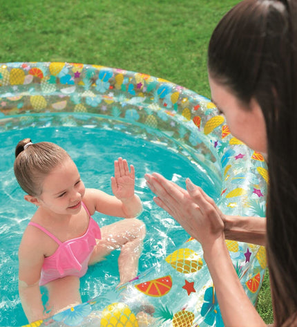 Bestway inflatable swimming pool with three rings in transparent tropical design, 170x53 cm, suitable for children over 6 years.