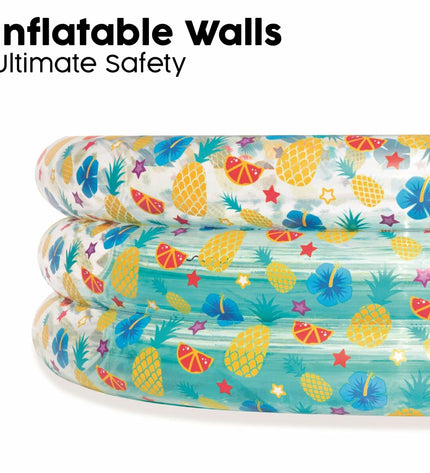 Bestway inflatable swimming pool with three rings, transparent tropical design, 170x53 cm, suitable for ages 6 and up in the garden