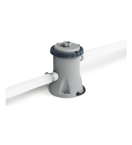 Bestway zwembad behandelingsinstallatie with control panel and tubing for pool water treatment, outdoor garden setup.
