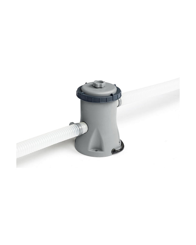 Bestway zwembad behandelingsinstallatie with control panel and tubing for pool water treatment, outdoor garden setup.