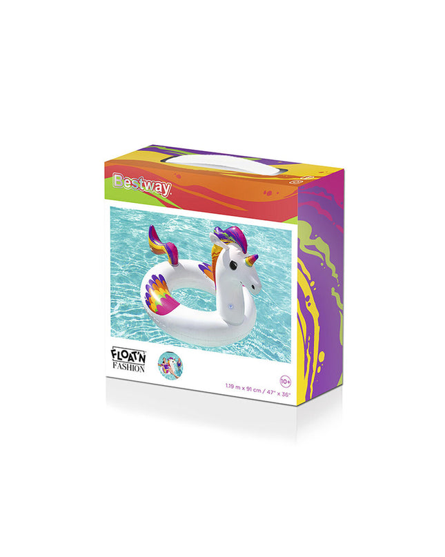 Bestway inflatable unicorn float, 119x91 cm, for beach and pool, colorful pool toy perfect for outdoor swimming fun.